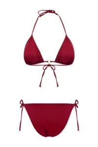 TRENDYOLMİLLA Burgundy Triangle Covered Charm with accessories Regular Waist Regular Bikini Set - Image 5