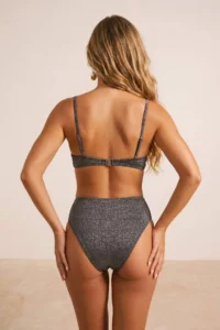 TRENDYOLMİLLA Black Simli balconette Covered Pearl with accessories High Waist Regular Bikini Set - Image 3