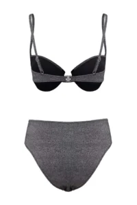 TRENDYOLMİLLA Black Simli balconette Covered Pearl with accessories High Waist Regular Bikini Set - Image 6