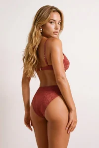 TRENDYOLMİLLA Burgundy Simli balconette Covered Pearl with accessories High Waist Regular Bikini Set - Image 4
