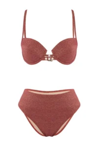 TRENDYOLMİLLA Burgundy Simli balconette Covered Pearl with accessories High Waist Regular Bikini Set - Image 5