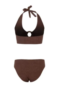 TRENDYOLMİLLA Brown textured Triangle Covered Accessory Detailed Regular Waist Regular Bikini Set - Image 6