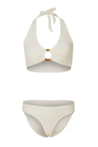 TRENDYOLMİLLA Ecru textured Triangle Covered Accessory Detailed Regular Waist Regular Bikini Set - Image 6