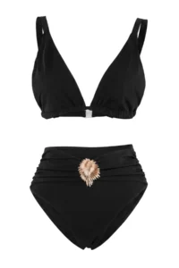 TRENDYOLMİLLA Black Triangle Covered Casting with accessories High Waist Regular Bikini Set - Image 4