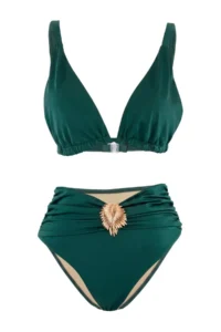 TRENDYOLMİLLA Emerald Green Triangle Covered Casting with accessories High Waist Regular Bikini Set - Image 4