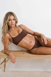 TRENDYOLMİLLA Brown textured bralette Covered Binding Detailed Regular Waist Regular Bikini Set - Image 2