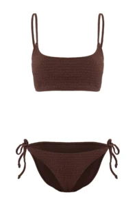 TRENDYOLMİLLA Brown textured bralette Covered Binding Detailed Regular Waist Regular Bikini Set - Image 4