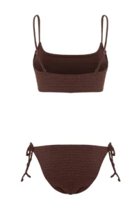 TRENDYOLMİLLA Brown textured bralette Covered Binding Detailed Regular Waist Regular Bikini Set - Image 5