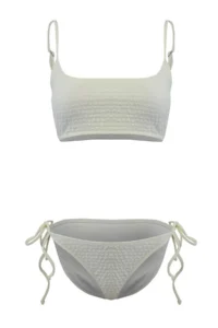TRENDYOLMİLLA Ecru textured bralette Covered Binding Detailed Regular Waist Regular Bikini Set - Image 5