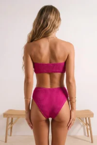 TRENDYOLMİLLA Fuchsia Premium Strapless textured Regular Waist Regular Bikini Set - Image 3