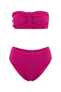 TRENDYOLMİLLA Fuchsia Premium Strapless textured Regular Waist Regular Bikini Set - Image 4