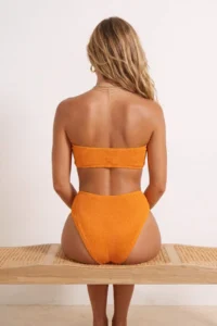 TRENDYOLMİLLA Orange Premium Strapless textured Regular Waist Regular Bikini Set - Image 3