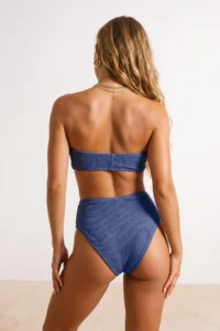 TRENDYOLMİLLA Saks Blue Premium Strapless textured Regular Waist Regular Bikini Set - Image 3