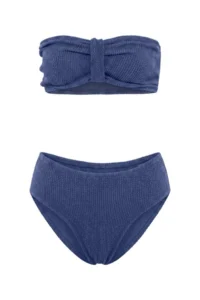 TRENDYOLMİLLA Saks Blue Premium Strapless textured Regular Waist Regular Bikini Set - Image 4