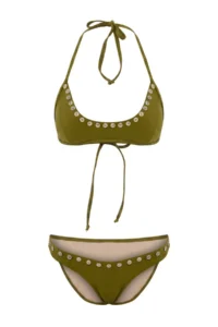 TRENDYOLMİLLA Khaki bralette Covered Button Detailed Low Waist Regular Bikini Set - Image 4