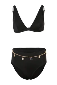 TRENDYOLMİLLA Black Triangle Covered Zincir Charm with accessories High Waist Regular Bikini Set - Image 5