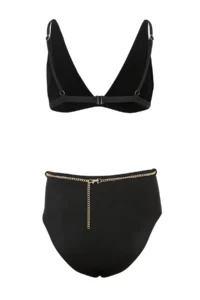 TRENDYOLMİLLA Black Triangle Covered Zincir Charm with accessories High Waist Regular Bikini Set - Image 6