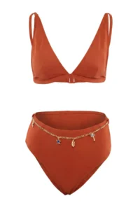 TRENDYOLMİLLA Brick Red Triangle Covered Zincir Charm with accessories High Waist Regular Bikini Set - Image 4