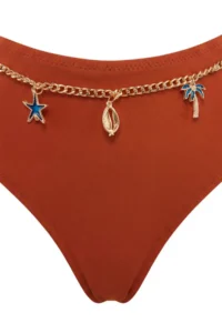 TRENDYOLMİLLA Brick Red Triangle Covered Zincir Charm with accessories High Waist Regular Bikini Set - Image 5