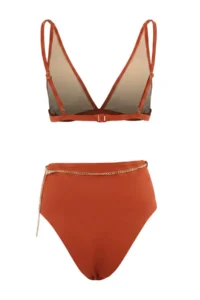 TRENDYOLMİLLA Brick Red Triangle Covered Zincir Charm with accessories High Waist Regular Bikini Set - Image 6