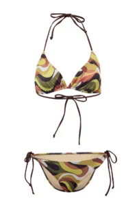 TRENDYOLMİLLA Abstract Patterned Simli textured Triangle Covered Regular Waist Regular Bikini Set - Image 5