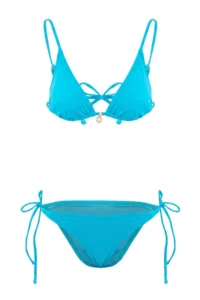 TRENDYOLMİLLA Mavi Triangle Covered Charm with accessories Regular Waist Regular Bikini Set - Image 4