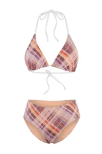 TRENDYOLMİLLA Plaid Patterned Triangle Covered Stripe Detailed hipster Low Waist Bikini Set - Image 5