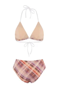 TRENDYOLMİLLA Plaid Patterned Triangle Covered Stripe Detailed hipster Low Waist Bikini Set - Image 6