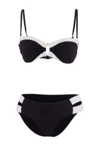 TRENDYOLMİLLA Black WHITE Bloklu Strapless Covered Piped hipster Regular Waist Bikini Set - Image 4