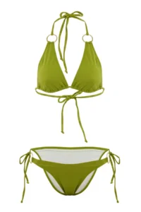 TRENDYOLMİLLA Green Triangle Covered with accessories Regular Waist Regular Bikini Set - Image 5