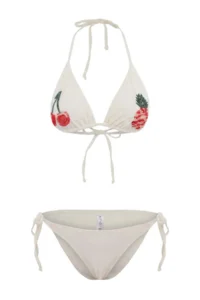 TRENDYOLMİLLA Ecru Triangle Covered Embroidery Detailed Regular Waist Regular Bikini Set - Image 5