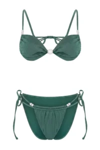 TRENDYOLMİLLA Emerald Green Triangle Covered Accessory Detailed brazilian High Leg Bikini Set - Image 4
