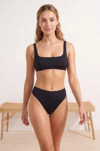 TRENDYOLMİLLA Black Square Neck Covered Regular Waist High Leg brazilian Basic Bikini Set - Image 2