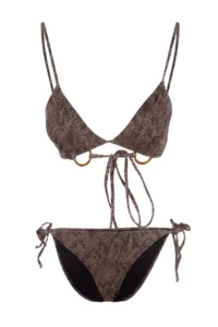 TRENDYOLMİLLA Snake Patterned Triangle Covered Accessory Detailed Regular Waist Regular Bikini Set - Image 4