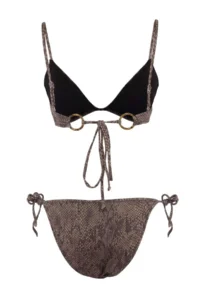 TRENDYOLMİLLA Snake Patterned Triangle Covered Accessory Detailed Regular Waist Regular Bikini Set - Image 5