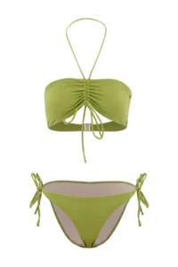 TRENDYOLMİLLA Green balconette Covered with accessories Regular Waist Regular Bikini Set - Image 4