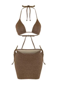 TRENDYOLMİLLA Brown Simli Triangle Covered 3 Sets Set Bikini Set - Image 3