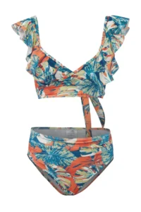 TRENDYOLMİLLA flower patterned V-neck Covered High Waist Regular Bikini Set - Image 5