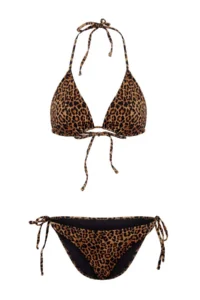 TRENDYOLMİLLA Leopard Patterned Triangle Covered Regular Waist Regular Bikini Set - Image 4