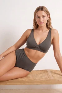 TRENDYOLMİLLA Khaki bralette Covered High Waist hipster Bikini Set