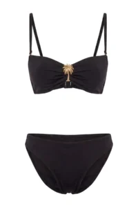 TRENDYOLMİLLA Black Strapless Covered with accessories Bikini Top