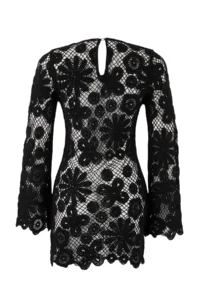 TRENDYOLMİLLA Black Premium Knitwear Cellular Super Mini Crew Neck Beach Dress - Image 5