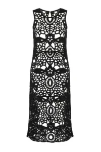 TRENDYOLMİLLA Black Premium Knitwear Cellular Maxi Size Crew Neck Beach Dress - Image 4