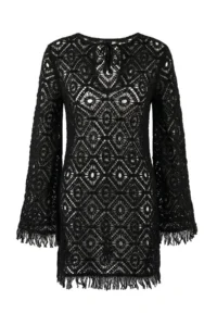 TRENDYOLMİLLA Black Premium Knitwear Cellular Super Mini Beach Dress - Image 4