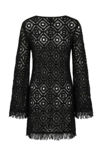 TRENDYOLMİLLA Black Premium Knitwear Cellular Super Mini Beach Dress - Image 5