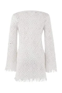 TRENDYOLMİLLA WHITE Premium Knitwear Cellular Super Mini Beach Dress - Image 5