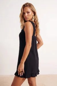 TRENDYOLMİLLA Black Weaving Mini Embroidered 100% Cotton Beach Dress - Image 4
