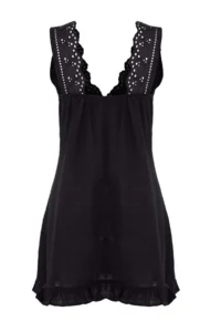 TRENDYOLMİLLA Black Weaving Mini Embroidered 100% Cotton Beach Dress - Image 8