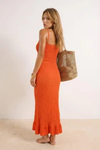 TRENDYOLMİLLA Pomegranate Blossom Knitting Maxi Frilly Beach Dress - Image 4