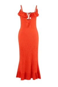 TRENDYOLMİLLA Pomegranate Blossom Knitting Maxi Frilly Beach Dress - Image 5